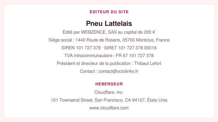 Coordonnées légales de l’éditeur et de l’hébergeur du site