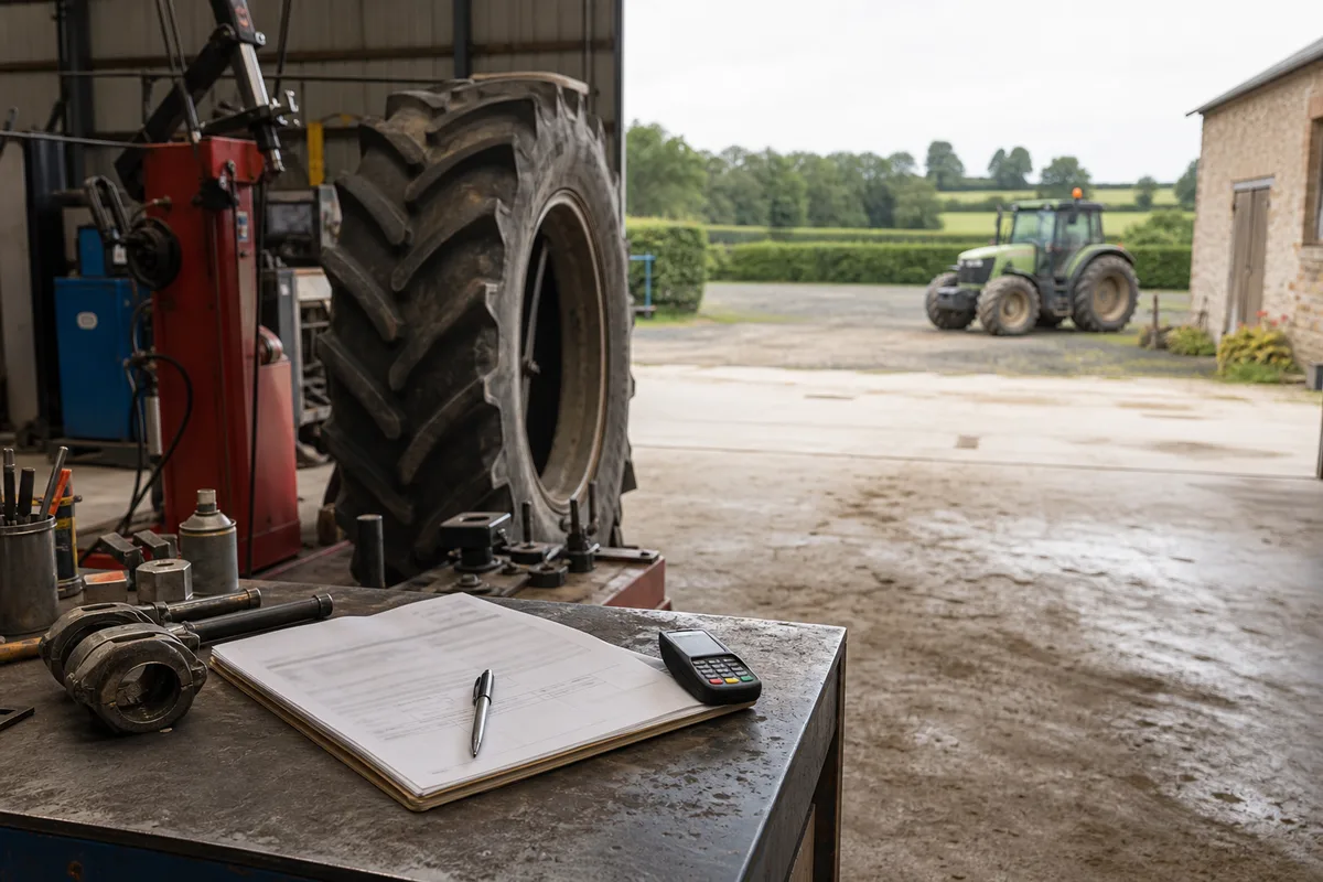 Facturation d’une prestation de montage de pneu de tracteur en atelier